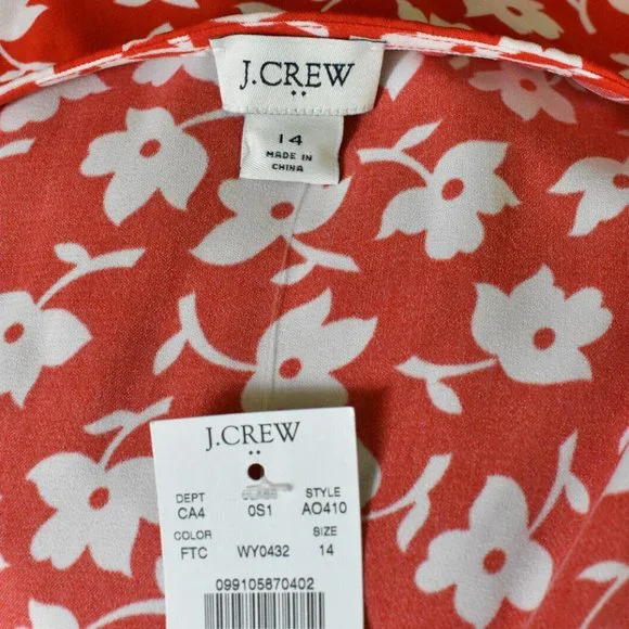 NWT J.CREW Dress 14 Red Floral Print Wrap Machine Wash - Picture 6 of 6